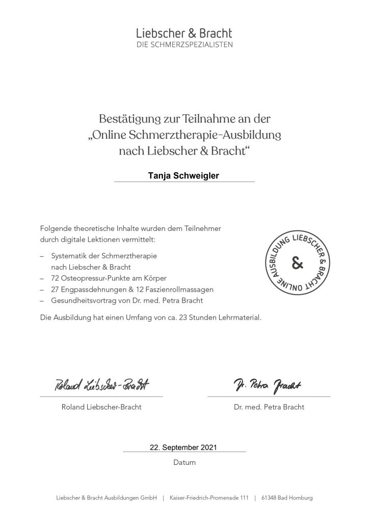 Liebscher & Bracht Zertifikat